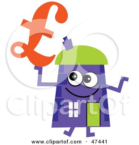 Royalty-Free (RF) Clipart Illustration of a Purple Cartoon House Character With a Pound Sterling Symbol by Prawny