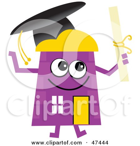 Royalty-Free (RF) Clipart Illustration of a Purple Cartoon House Character Graduate by Prawny
