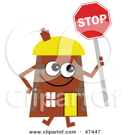 Royalty-Free (RF) Clipart Illustration of a Brown Cartoon House Character With A Stop Sign by Prawny