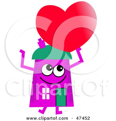 Royalty-Free (RF) Clipart Illustration of a Purple Cartoon House Character Holding a Heart by Prawny