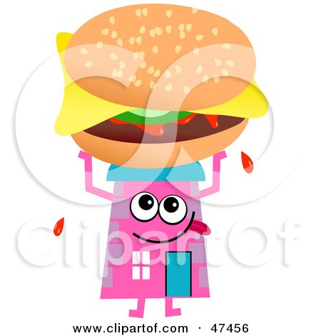 Royalty-Free (RF) Clipart Illustration of a Pink Cartoon House Character Holding A Cheeseburger by Prawny