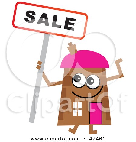 Royalty-Free (RF) Clipart Illustration of a Brown Cartoon House Character With A Sale Sign by Prawny