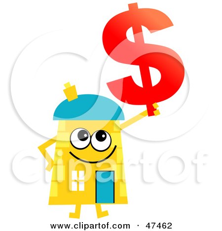 Royalty-Free (RF) Clipart Illustration of a Yellow Cartoon House Character With A Dollar Symbol by Prawny