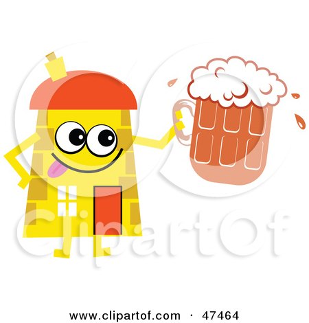 Royalty-Free (RF) Clipart Illustration of a Yellow Cartoon House Character With Beer by Prawny