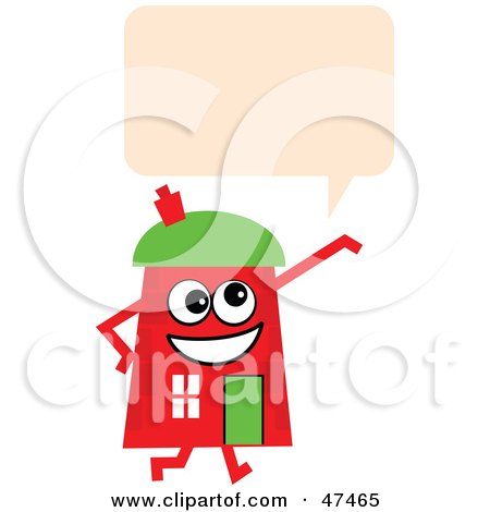 Royalty-Free (RF) Clipart Illustration of a Red Cartoon House Character With A Text Balloon by Prawny