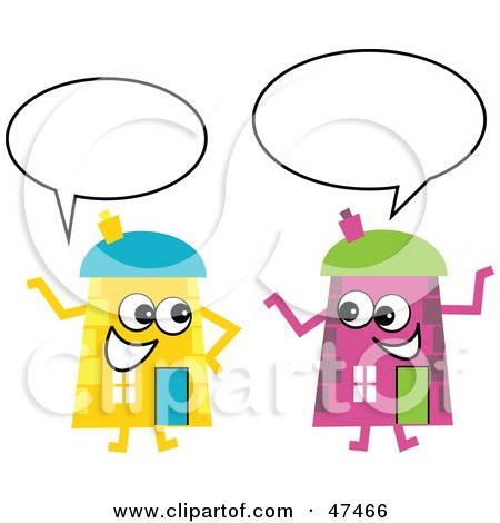 Royalty-Free (RF) Clipart Illustration of Pink And Yellow Cartoon House Characters Chatting by Prawny