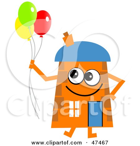 Royalty-Free (RF) Clipart Illustration of an Orange Cartoon House Character With Party Balloons by Prawny