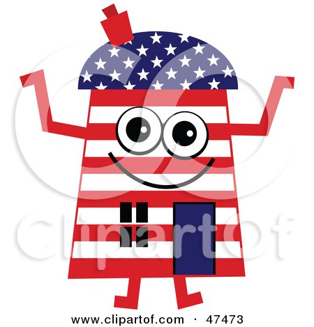 Royalty-Free (RF) Clipart Illustration of a Patriotic American Flag Cartoon House Character  by Prawny