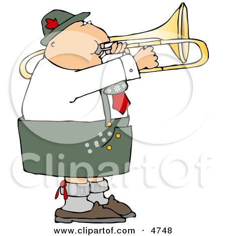Male German Trombone Player Playing his Brass Instrument by Himself Clipart by djart