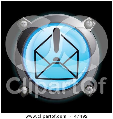 Royalty-Free (RF) Clipart Illustration of a Glowing Blue Exclamation Envelope Button by Frog974
