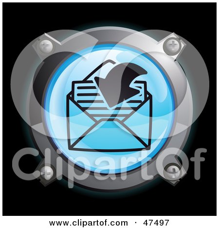 Royalty-Free (RF) Clipart Illustration of a Glowing Blue Arrow and Letter in an Envelope Button by Frog974