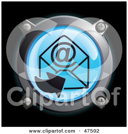 Royalty-Free (RF) Clipart Illustration of a Glowing Blue Arrow and at Symbol Envelope Button by Frog974