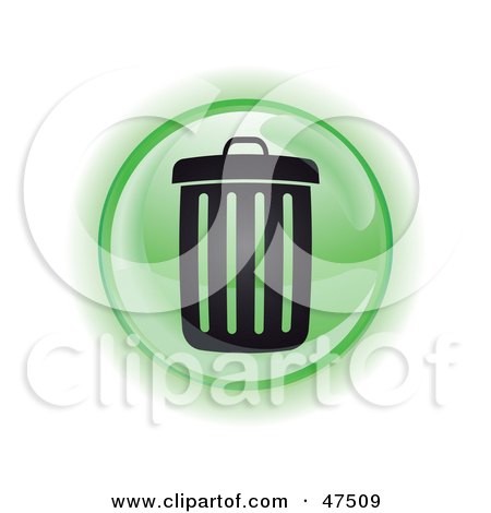 Royalty-Free (RF) Clipart Illustration of a Green Garbage Can Button by Frog974