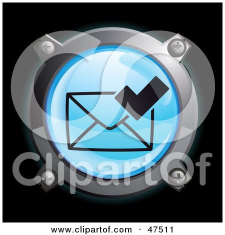 Royalty-Free (RF) Clipart Illustration of a Glowing Blue Check Envelope Button by Frog974