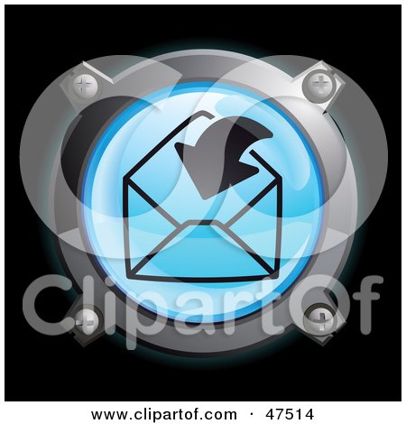 Royalty-Free (RF) Clipart Illustration of a Glowing Blue Arrow Going in an Envelope Button by Frog974