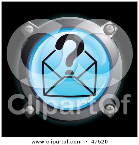 Royalty-Free (RF) Clipart Illustration of a Glowing Blue Question Envelope Button by Frog974