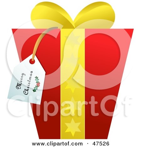Royalty-Free (RF) Clipart Illustration of a Red Christmas Gift With Star Patterned Ribbons by Prawny