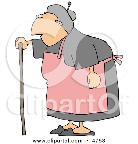 Female Senior Citizen Wearing an Apron and Using a Walking Stick Posters, Art Prints