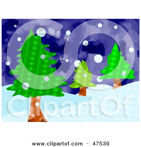 Royalty-Free (RF) Clipart Illustration of a Hilly Landscape With Evergreen Trees In The Snow by Prawny
