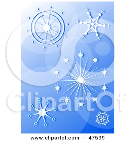 Royalty-Free (RF) Clipart Illustration of a Blue Background Of Elegant Snowflakes by Prawny