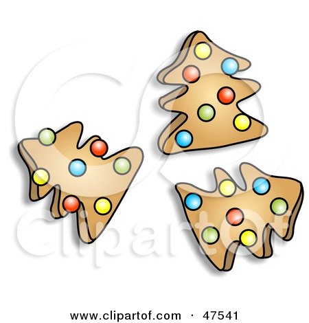 Royalty-Free (RF) Clipart Illustration of Three Cookies In The Shape Of Christmas Trees by Prawny
