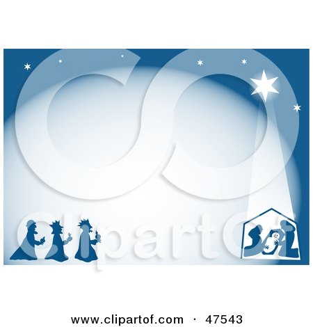 Royalty-Free (RF) Clipart Illustration of a Blue Background Of Wise Men And The Nativity Scene by Prawny