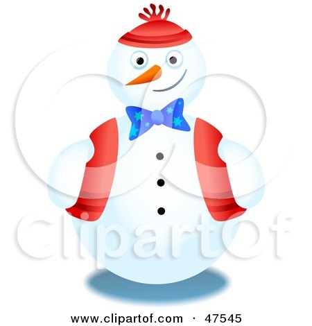 Royalty-Free (RF) Clipart Illustration of a Jolly Snowman In A Bow, Vest And Hat by Prawny