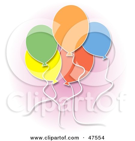 Royalty-Free (RF) Clipart Illustration of Floating Colorful Party Balloons On A Pink And White Background by Prawny