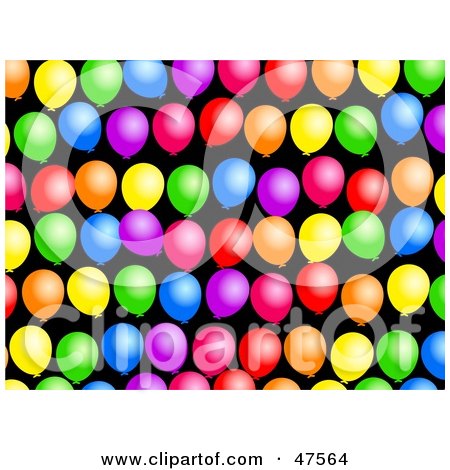 Royalty-Free (RF) Clipart Illustration of a Black Background Of Rainbow Colored Balloons by Prawny