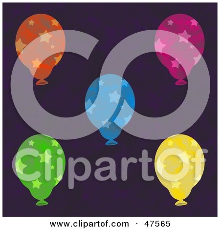 Royalty-Free (RF) Clipart Illustration of a Purple Background With Starry Balloons by Prawny