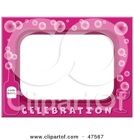Royalty-Free (RF) Clipart Illustration of a Pink Celebration Border With Champagne And Bubbles by Prawny