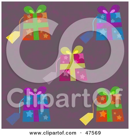 Royalty-Free (RF) Clipart Illustration of a Purple Background With Starry Gifts by Prawny