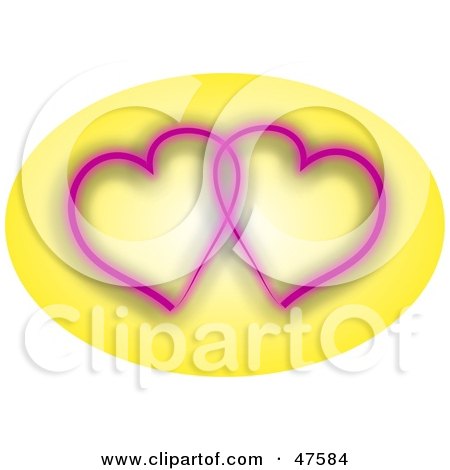 Royalty-Free (RF) Clipart Illustration of Two Entwined Pink Hearts On Yellow by Prawny