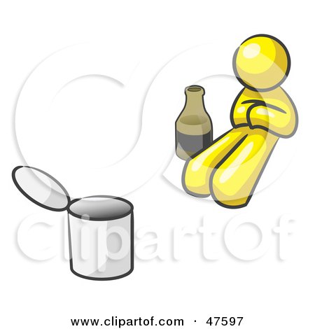Royalty-Free (RF) Clipart Illustration of a Yellow Design Mascot Man Bum With Alcohol And A Can by Leo Blanchette