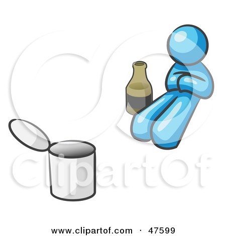 Royalty-Free (RF) Clipart Illustration of a Blue Design Mascot Man Bum With Alcohol And A Can by Leo Blanchette