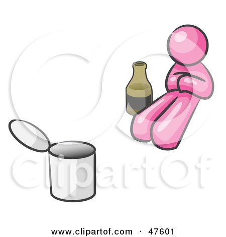 Royalty-Free (RF) Clipart Illustration of a Pink Design Mascot Man Bum With Alcohol And A Can by Leo Blanchette