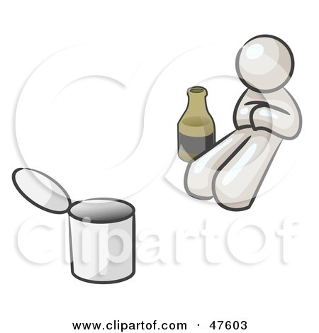 Royalty-Free (RF) Clipart Illustration of a White Design Mascot Man Bum With Alcohol And A Can by Leo Blanchette