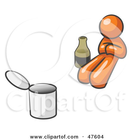 Royalty-Free (RF) Clipart Illustration of an Orange Design Mascot Man Bum With Alcohol And A Can by Leo Blanchette