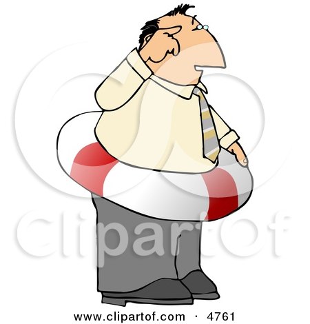 Thinking Ahead Businessman Wearing a Life Preserver Float Tube Around His Waist Clipart by djart