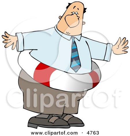 Obese Businessman Wearing a Life Preserver Clipart by djart