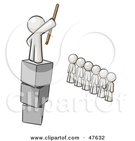 Royalty-Free (RF) Clipart Illustration of a White Design Mascot Man Ruling And Punishing Others by Leo Blanchette