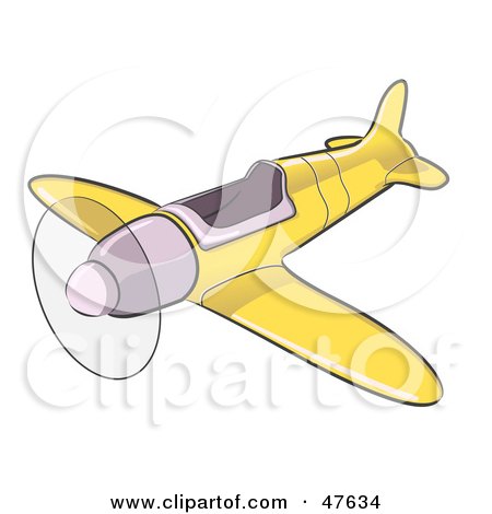 Royalty-Free (RF) Clipart Illustration of a Yellow Airplane With The Propeller Spinning by Leo Blanchette