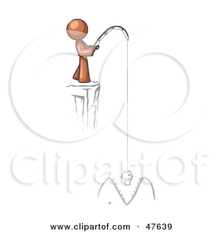 Royalty-Free (RF) Clipart Illustration of a Brown Design Mascot Man Fishing On A Cliff by Leo Blanchette