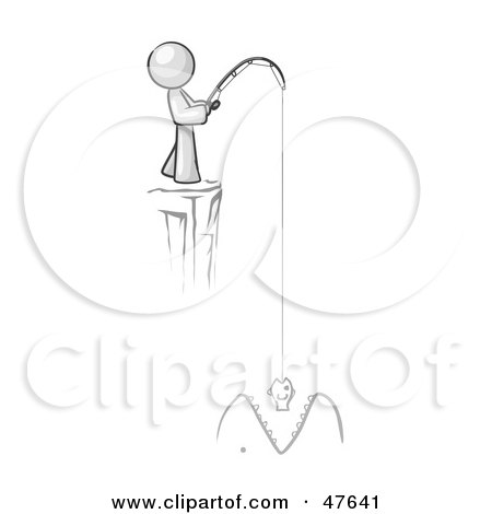 Royalty-Free (RF) Clipart Illustration of a White Design Mascot Man Fishing On A Cliff by Leo Blanchette
