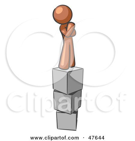 Royalty-Free (RF) Clipart Illustration of a Brown Design Mascot Man Thinking And Standing On Blocks by Leo Blanchette