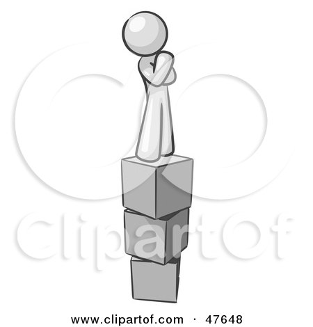 Royalty-Free (RF) Clipart Illustration of a White Design Mascot Man Thinking And Standing On Blocks by Leo Blanchette