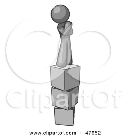 Royalty-Free (RF) Clipart Illustration of a Gray Design Mascot Man Thinking And Standing On Blocks by Leo Blanchette