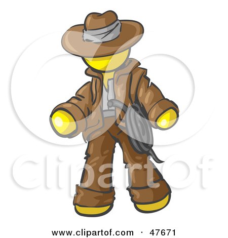 Royalty-Free (RF) Clipart Illustration of a Yellow Design Mascot Man Cowboy Adventurer by Leo Blanchette