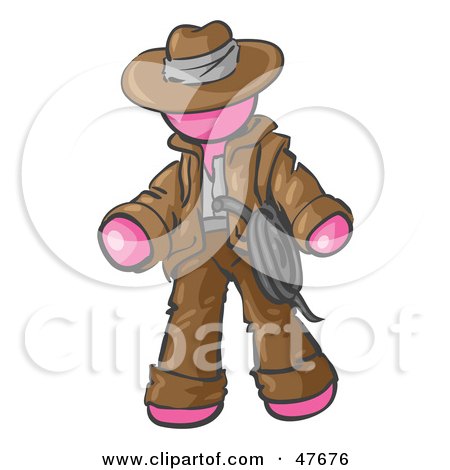 Royalty-Free (RF) Clipart Illustration of a Pink Design Mascot Man Cowboy Adventurer by Leo Blanchette