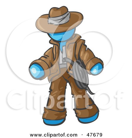 Royalty-Free (RF) Clipart Illustration of a Blue Design Mascot Man Cowboy Adventurer by Leo Blanchette